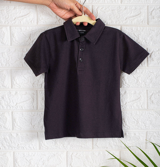 Boys Polo Tshirt- Grey Animals & Solid Black- Pack of 2