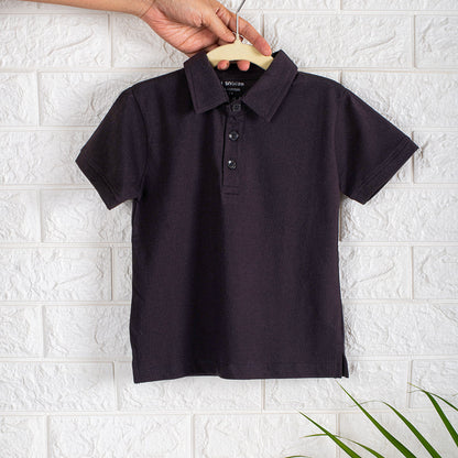 Boys Polo Tshirt- Grey Animals & Solid Black- Pack of 2