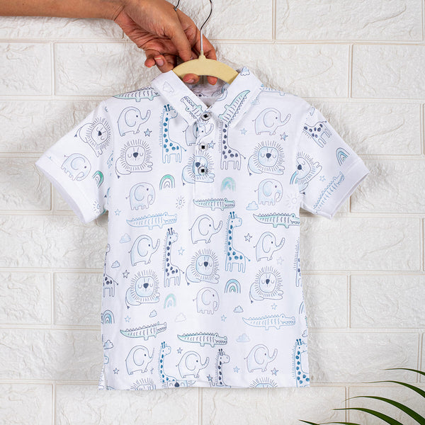 Boys Polo Tshirt- Grey Animals & Solid Black- Pack of 2