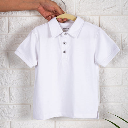 Boys Polo Tshirt- Grey Sky & Solid White- Pack of 2