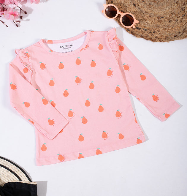 Girls Cotton Full-Sleeve Top- Pears & Apples- Pack of 2