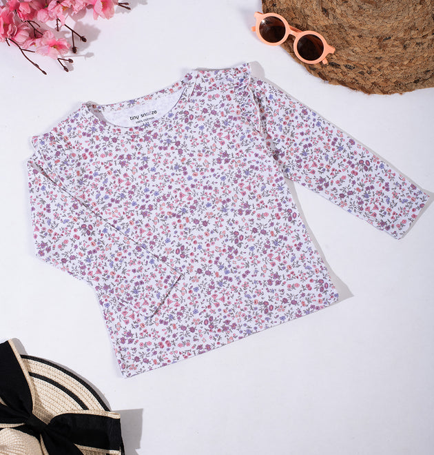 Girls Cotton Full-Sleeve Top- Blossom & Purple Hearts- Pack of 2