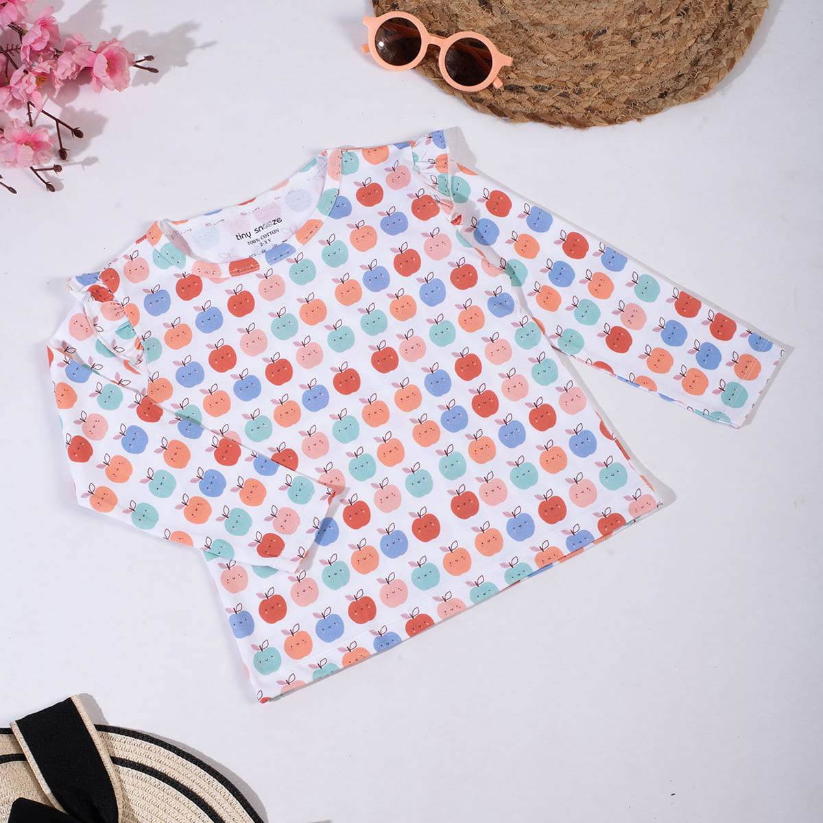 Girls Cotton Full-Sleeve Top- Pears & Apples- Pack of 2