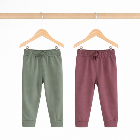 Boys Cotton Joggers- Olive Green & Brown- Pack of 2