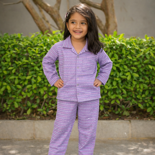 Cotton Nightsuit- Purple Hearts