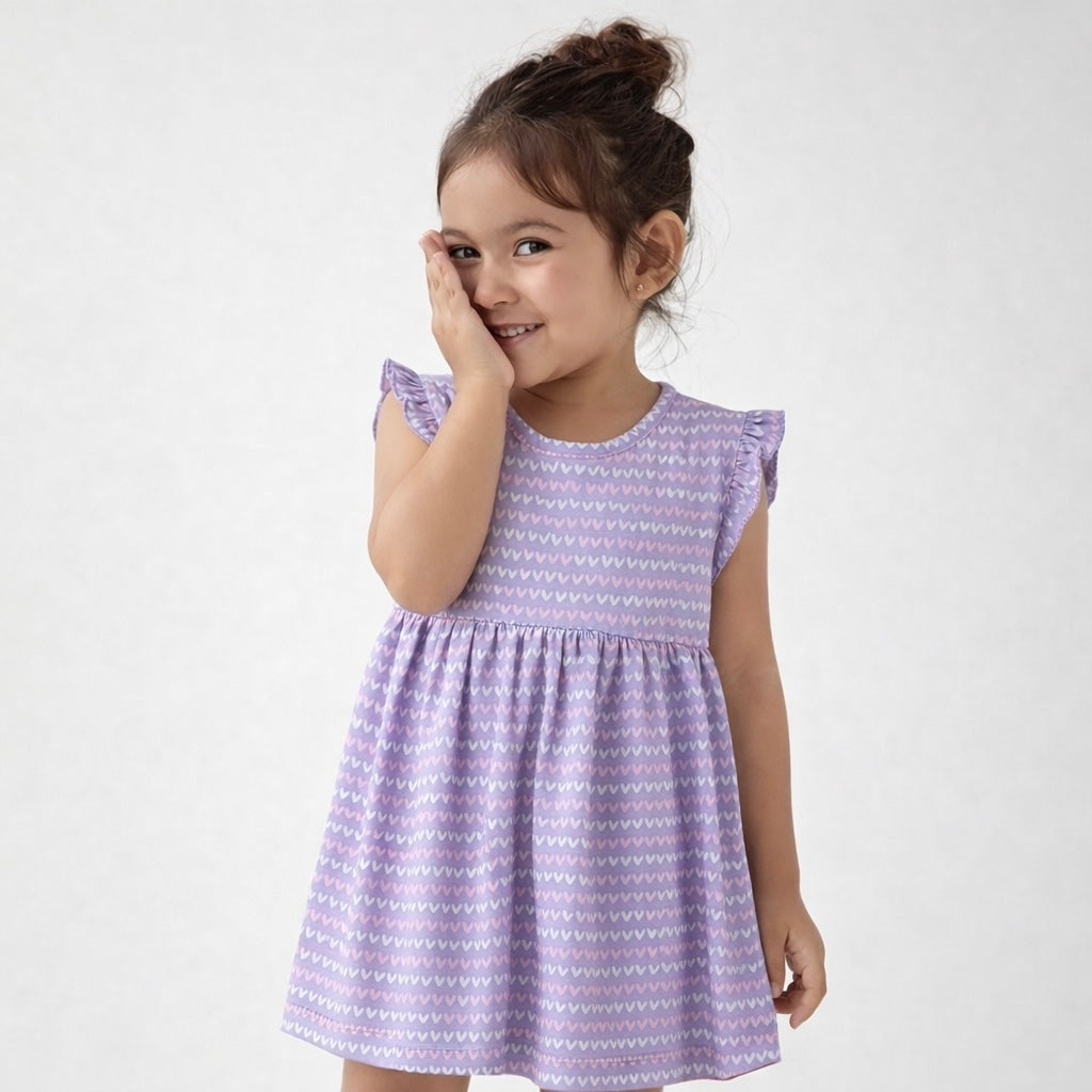 Girls Cotton Frock- Purple Hearts