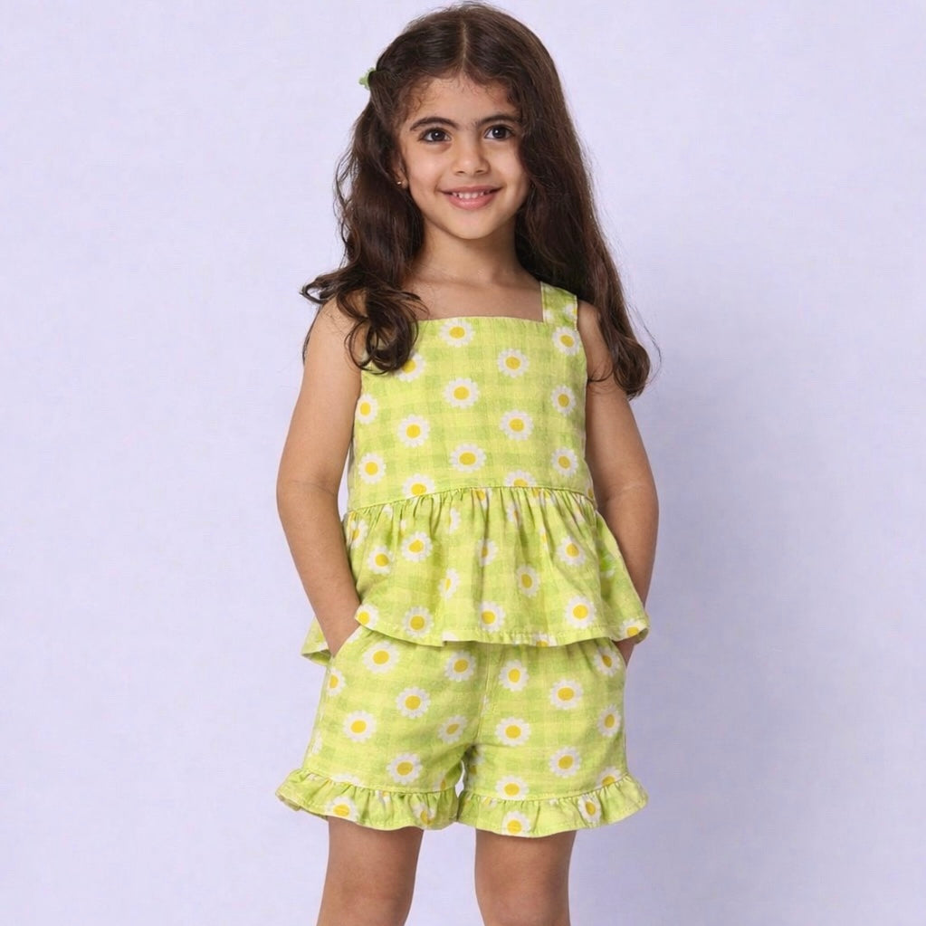 Girls Co-Ord Set- Green Ghingham