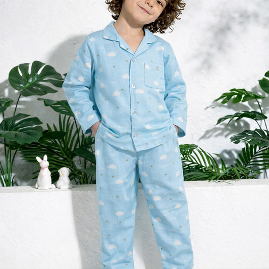 Cotton Nightsuit- Blue Clouds