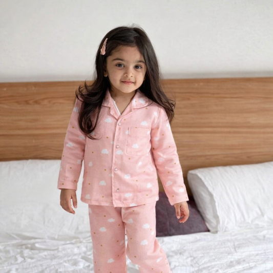 Cotton Nightsuit- Pink Clouds