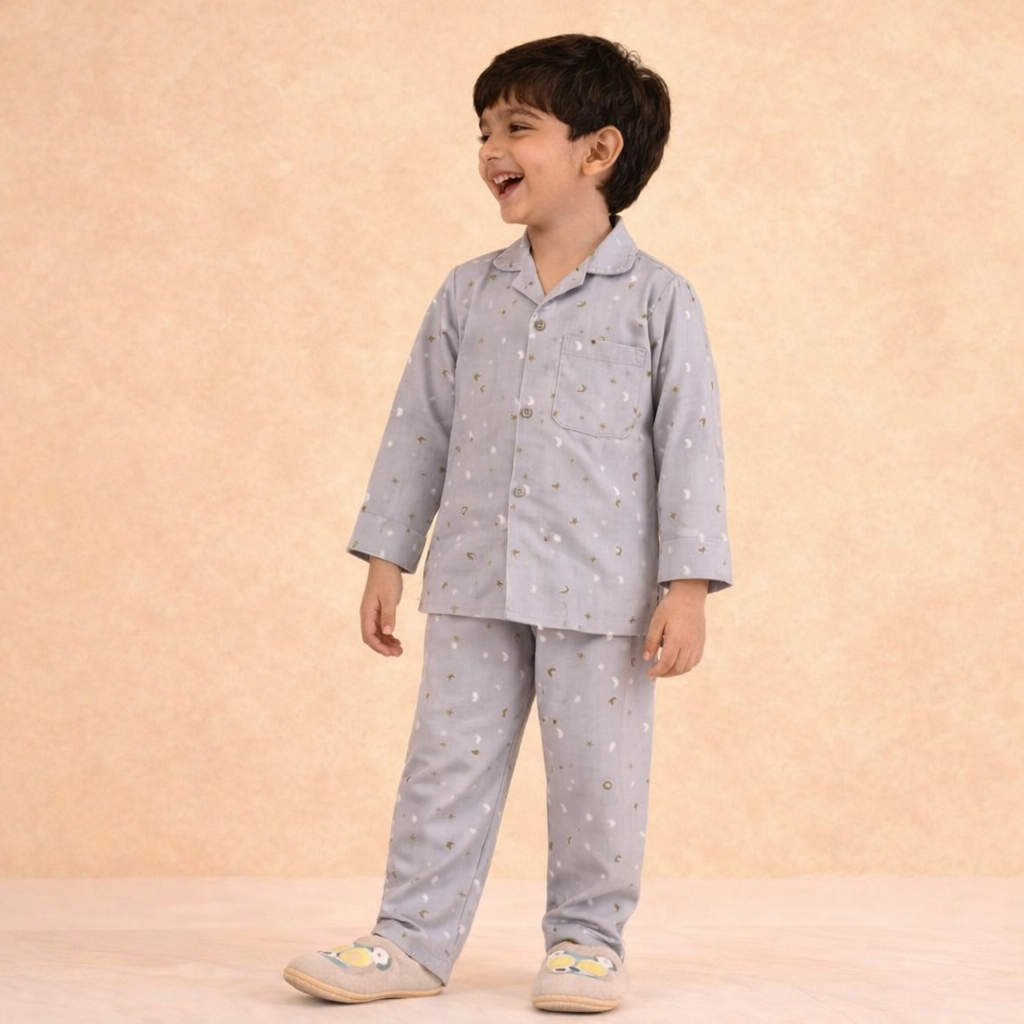 Cotton Nightsuit- Grey Sky