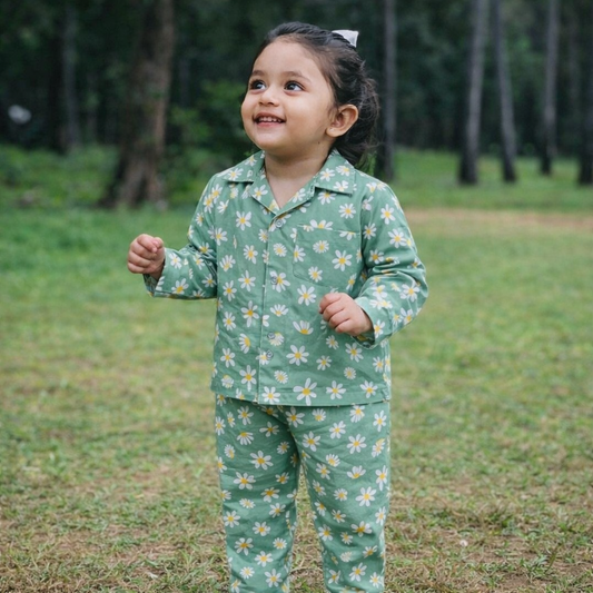 Cotton Nightsuit- Green Flowers