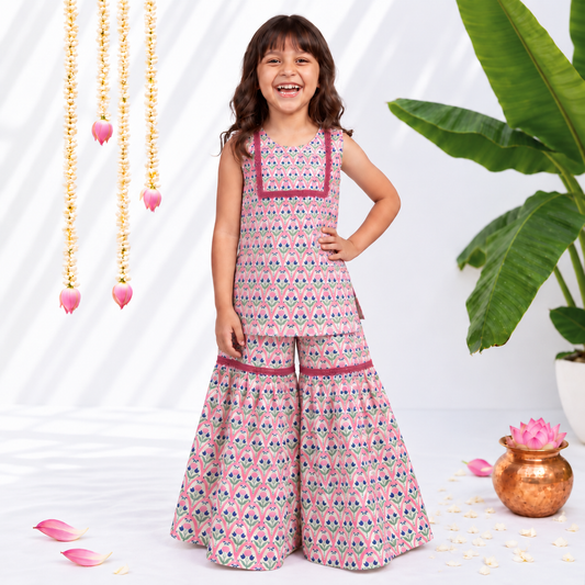 Girls Sharara Set- Tulips