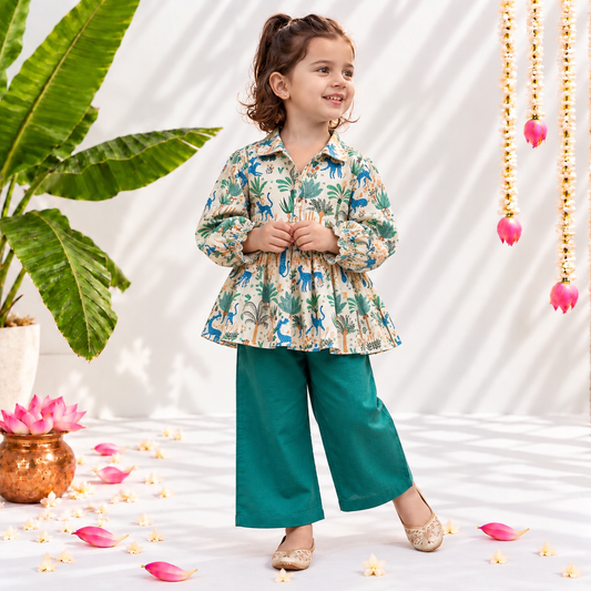 Girls Peplum Set- Jungle