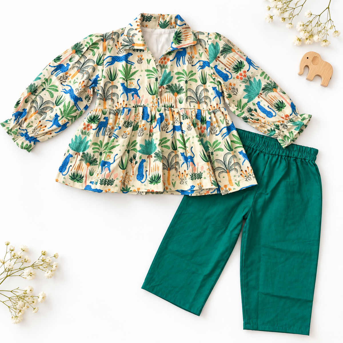 Girls Peplum Set- Jungle