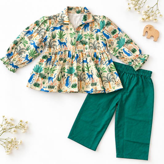 Girls Peplum Set- Jungle