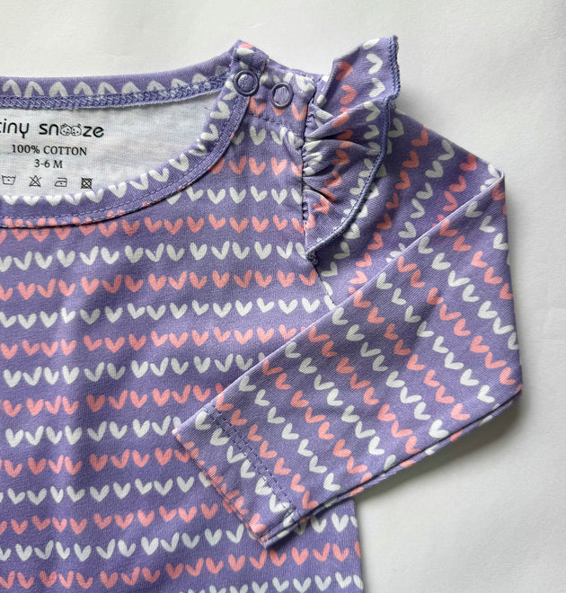 Girls Cotton Full-Sleeve Top- Purple Hearts