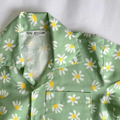 Cotton Nightsuit- Green Flowers