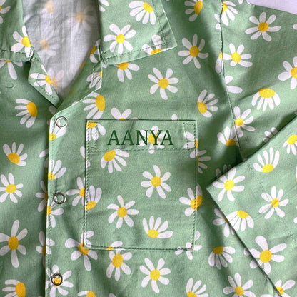 Cotton Nightsuit- Green Flowers