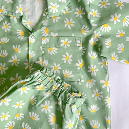 Cotton Nightsuit- Green Flowers