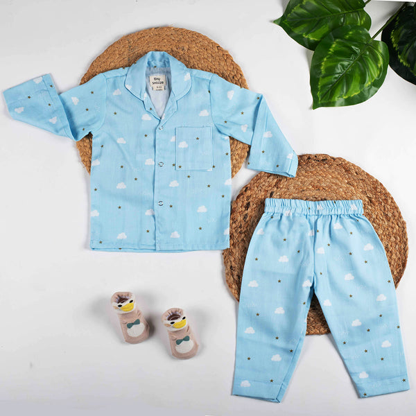 Cotton Nightsuit- Blue Clouds