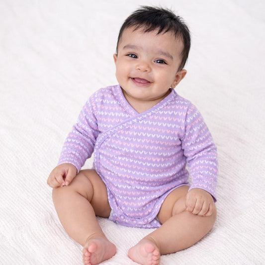 Cotton Kimono Bodysuit- Purple Hearts