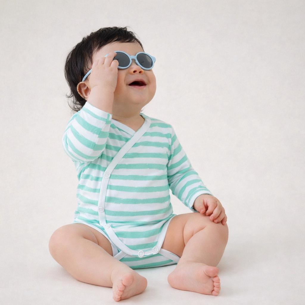 Cotton Kimono Bodysuit- Green Stripes