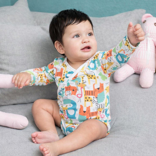Cotton Kimono Bodysuit- Colorful Animals