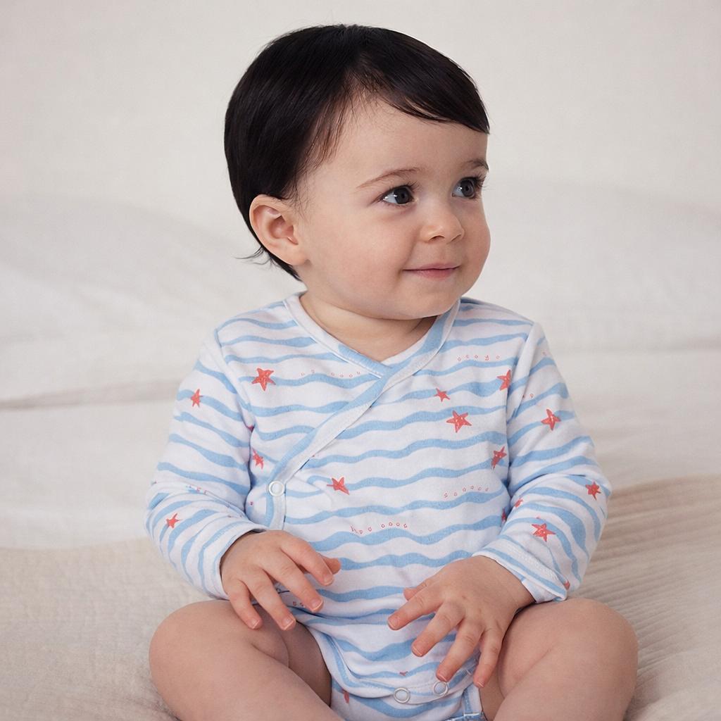 Cotton Kimono Bodysuit- Waves