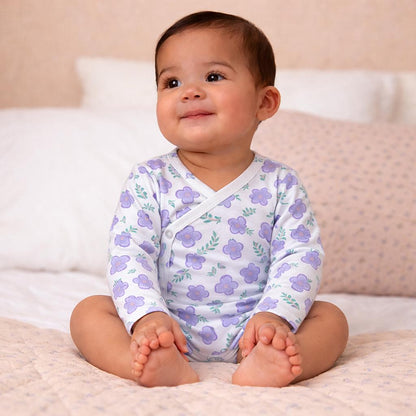 Cotton Kimono Bodysuit- Purple Flowers