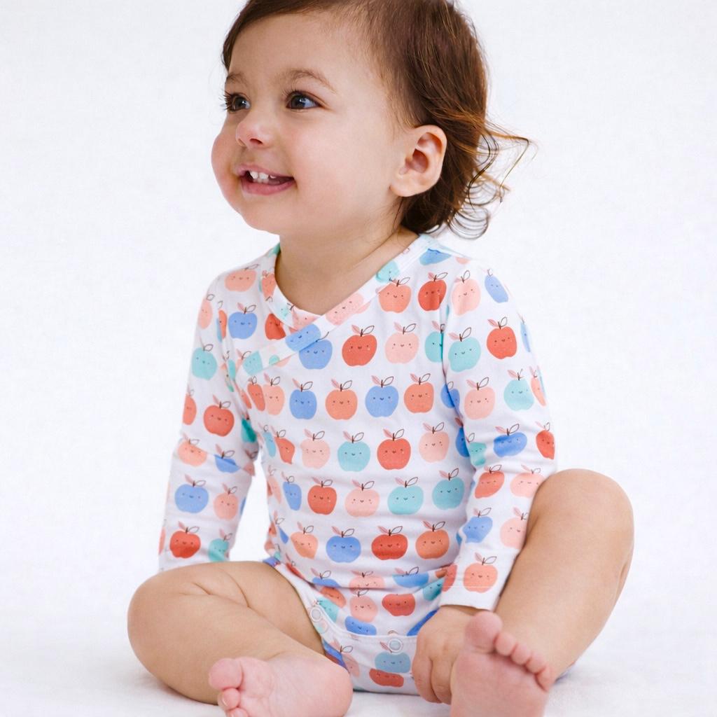 Cotton Kimono Bodysuit- Apples