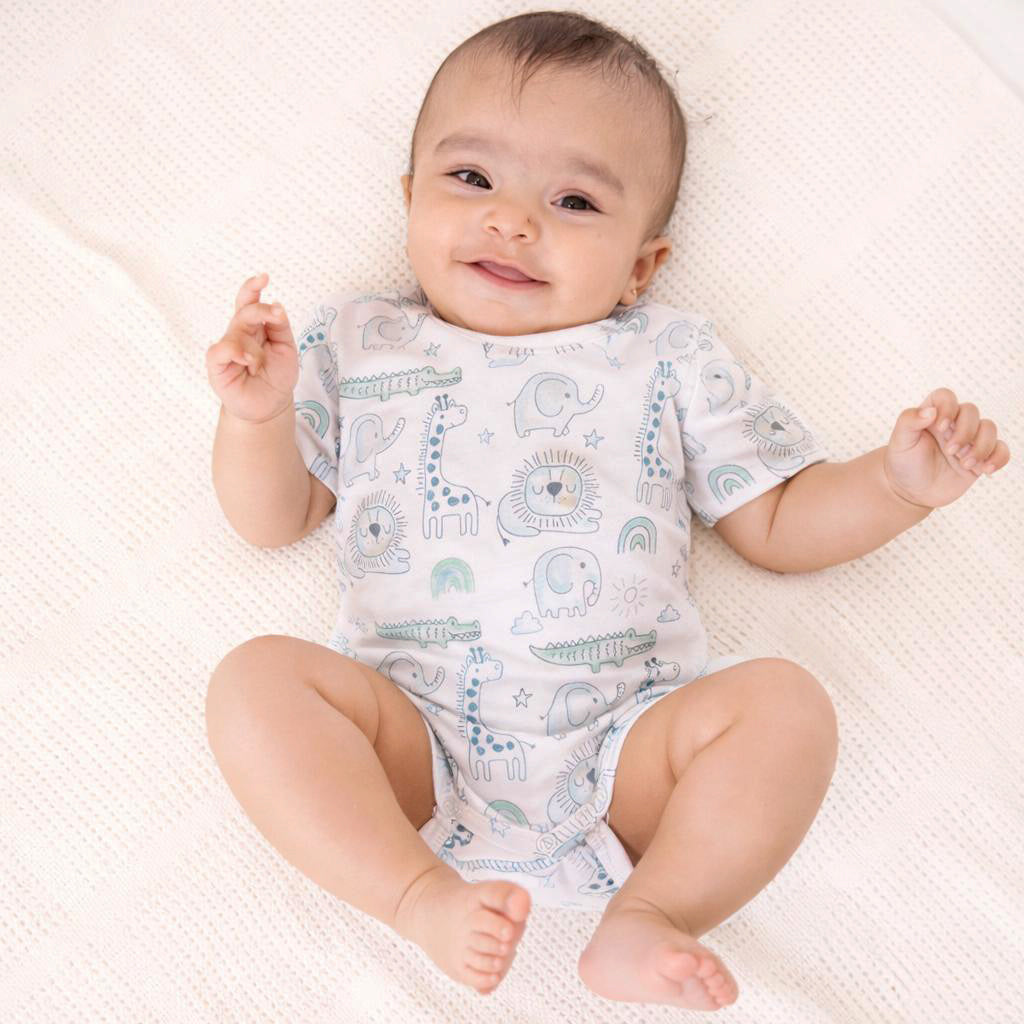 Cotton Bodysuits- Grey Animals & Grey Sky- Pack of 2