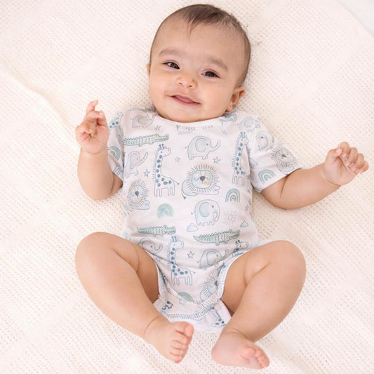 Cotton Bodysuit- Grey Animals