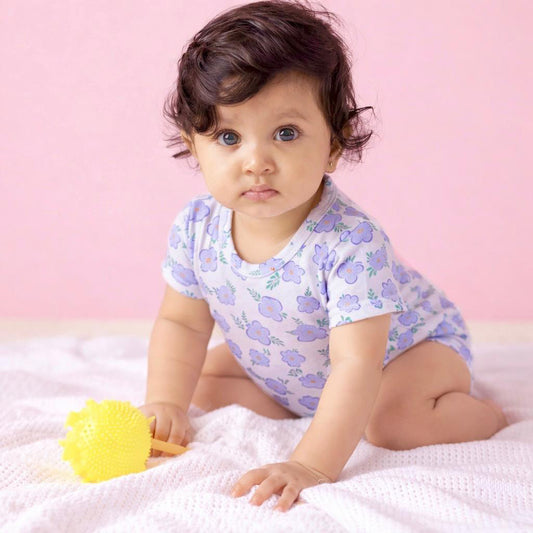 Cotton Bodysuit- Purple Flowers
