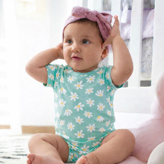 Cotton Bodysuit- Green Flowers