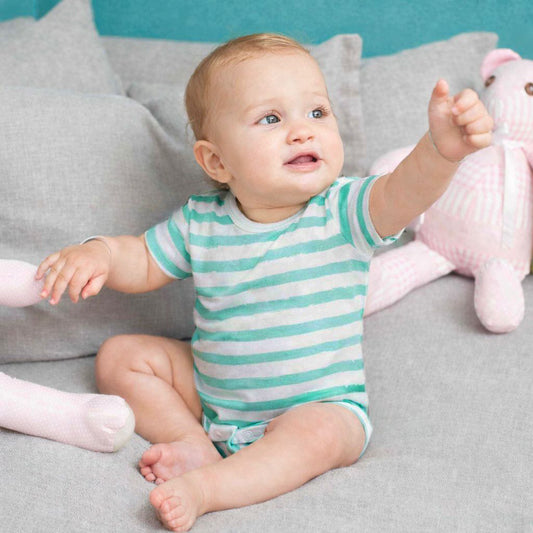 Cotton Bodysuit- Green Stripes