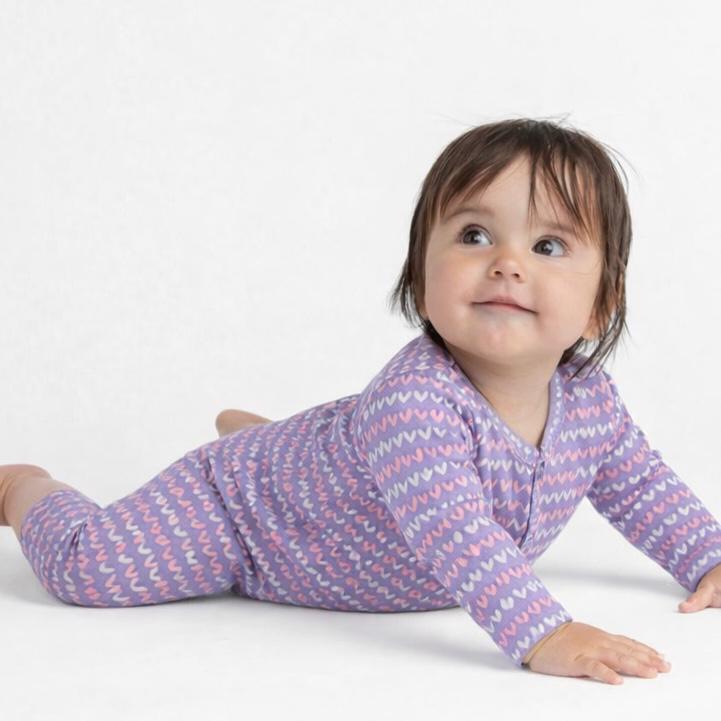 Cotton Sleepsuit- Purple Hearts