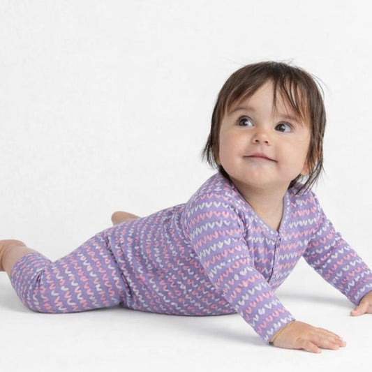 Cotton Sleepsuit- Purple Hearts