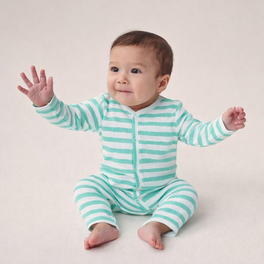 Cotton Sleepsuit- Green Stripes