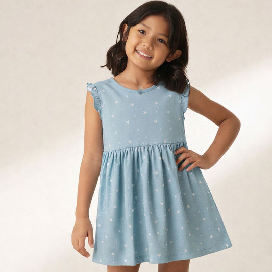 Girls Cotton Frock- Grey Sky