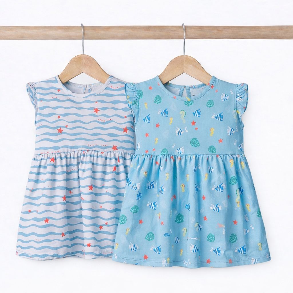 Girls Cotton Frock- Waves & Underwater- Pack of 2