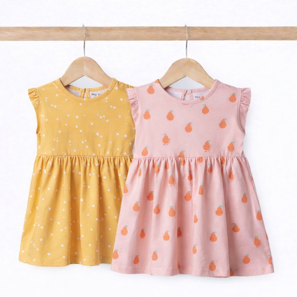 Girls Cotton Frock- Pears & Yellow Sky- Pack of 2