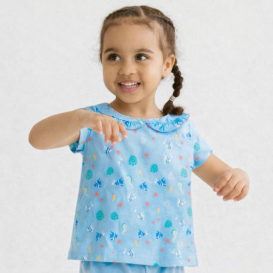 Girls Cotton Half-Sleeve Top- Underwater