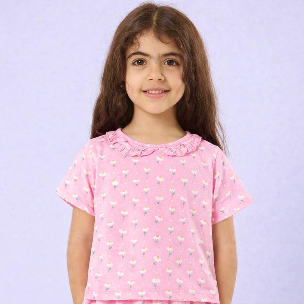 Girls Cotton Half-Sleeve Top- Dandelion