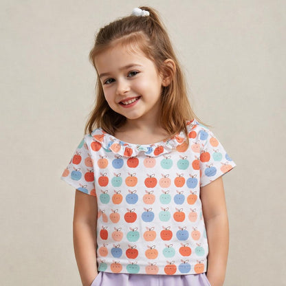 Girls Cotton Half-Sleeve Top- Pears & Apples- Pack of 2