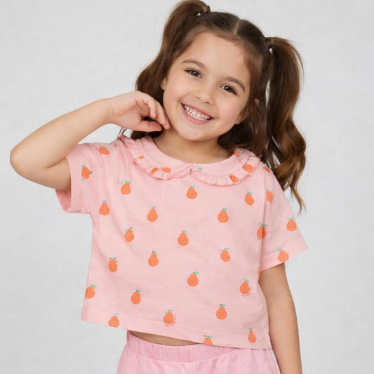 Girls Cotton Half-Sleeve Top- Pears