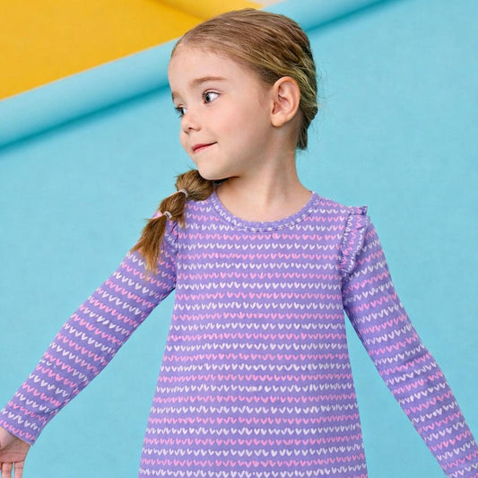 Girls Cotton Full-Sleeve Top- Purple Hearts