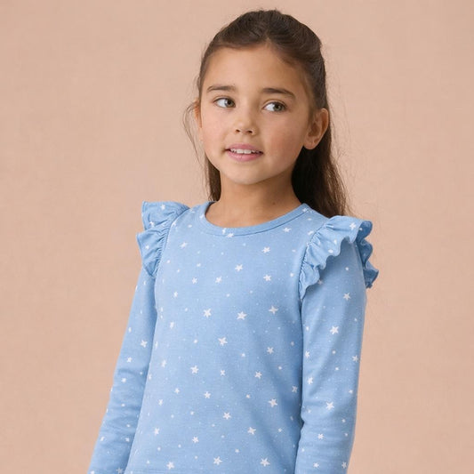 Girls Cotton Full-Sleeve Top- Grey Sky