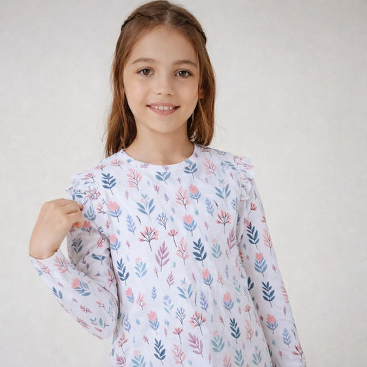Girls Cotton Full-Sleeve Top- Pastel Flowers