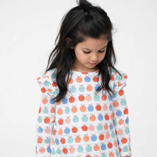 Girls Cotton Full-Sleeve Top- Apples