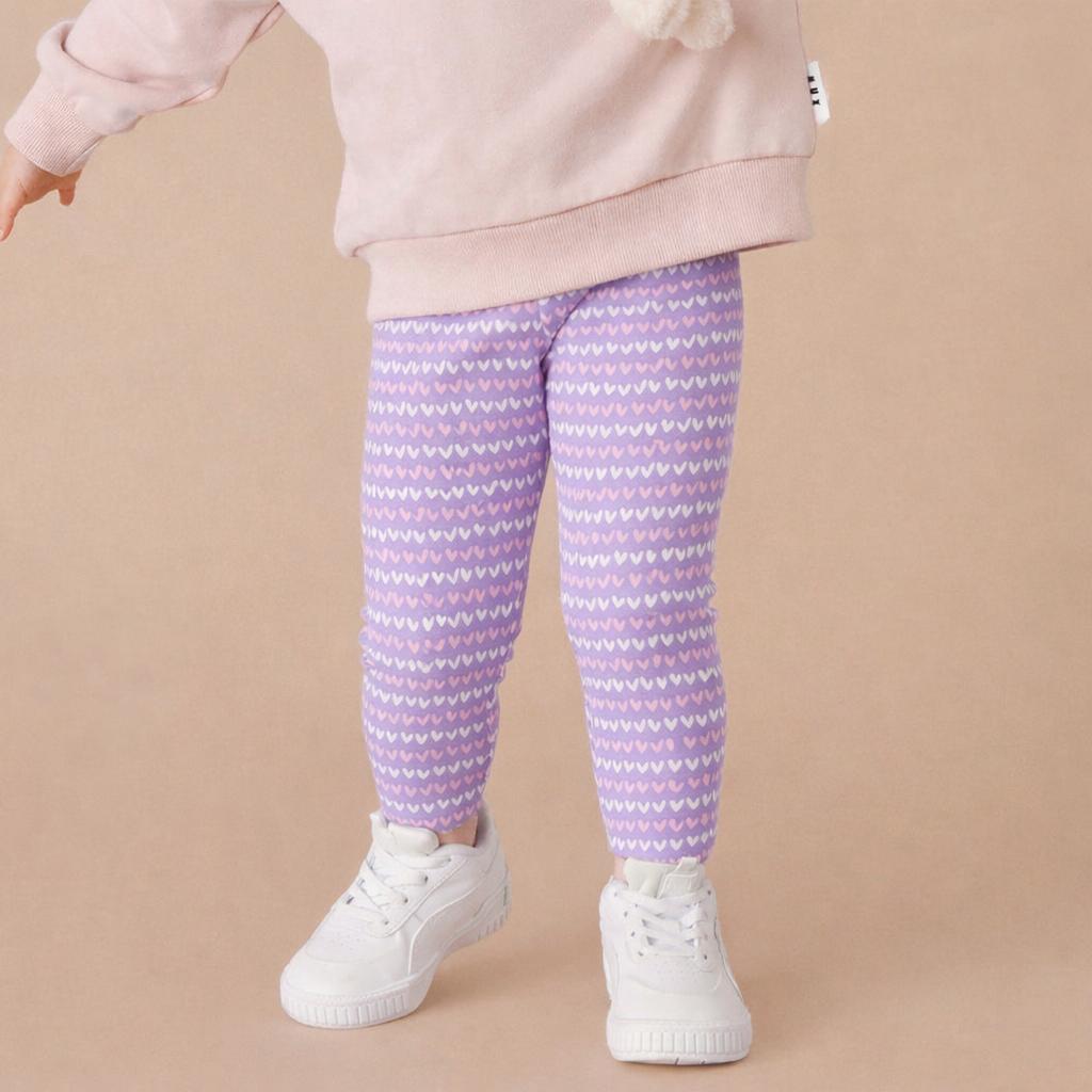 Girls Cotton Leggings- Purple Hearts